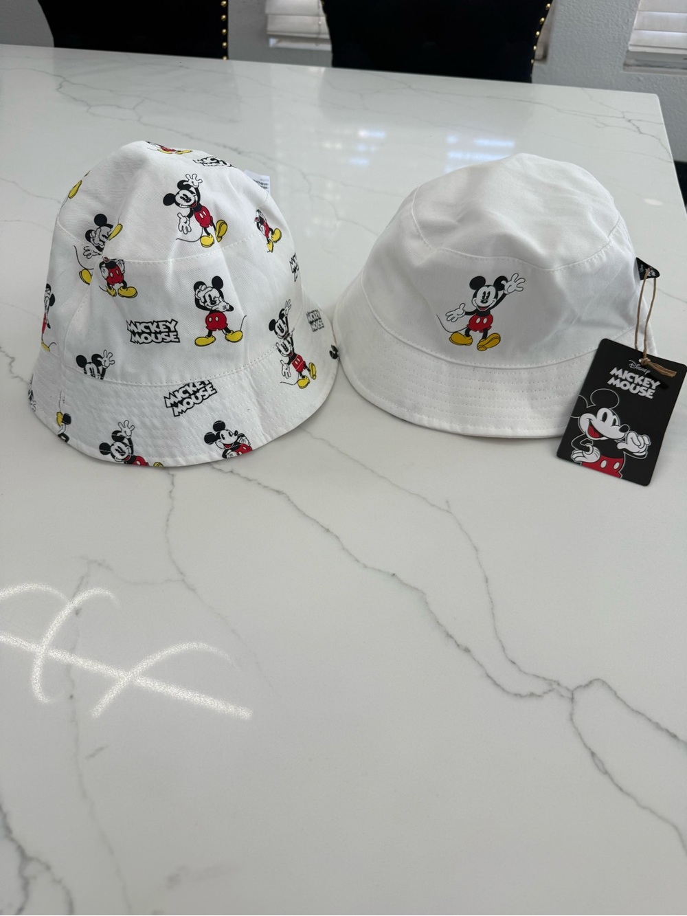 Disney White Mickey Mouse Kids Bucket Hats with Red Yellow & Black Accents